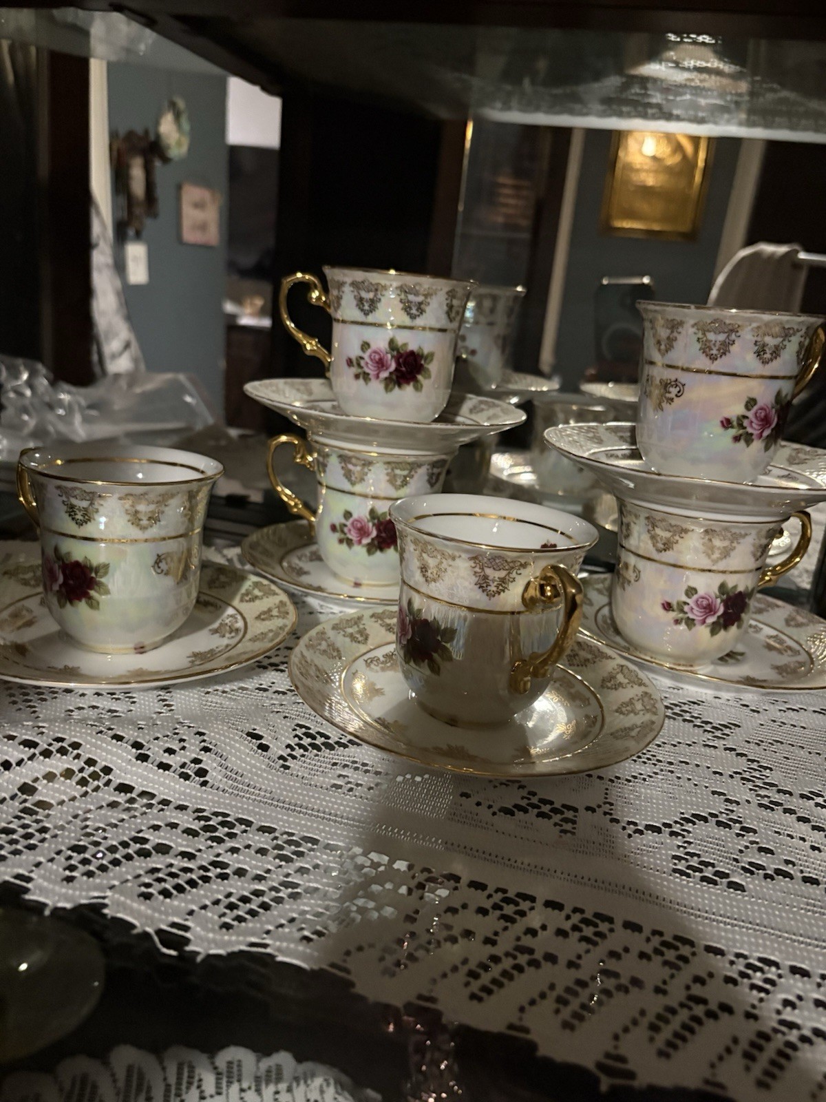 Yasui Porcelain 24KT Gold Plated Floral Cup & Saucer Set White Pink Green