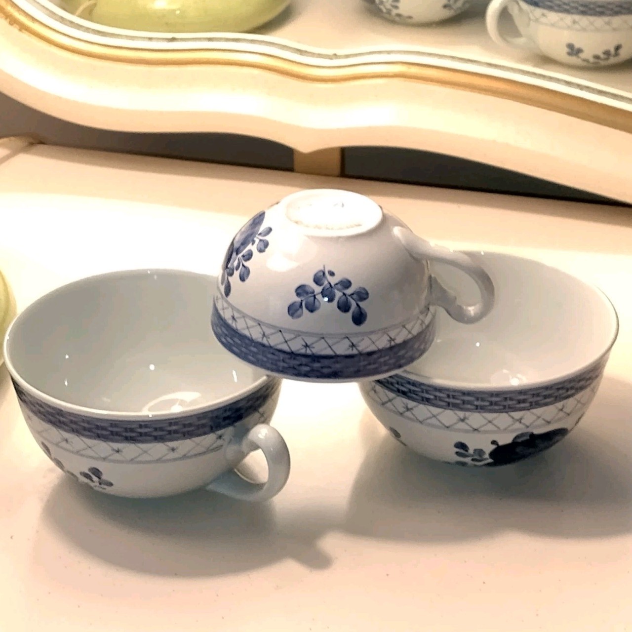 Royal Copenhagen Tranquebar Blue Cups Set of 2 Coffee & 1 Demitasse Size Beehive
