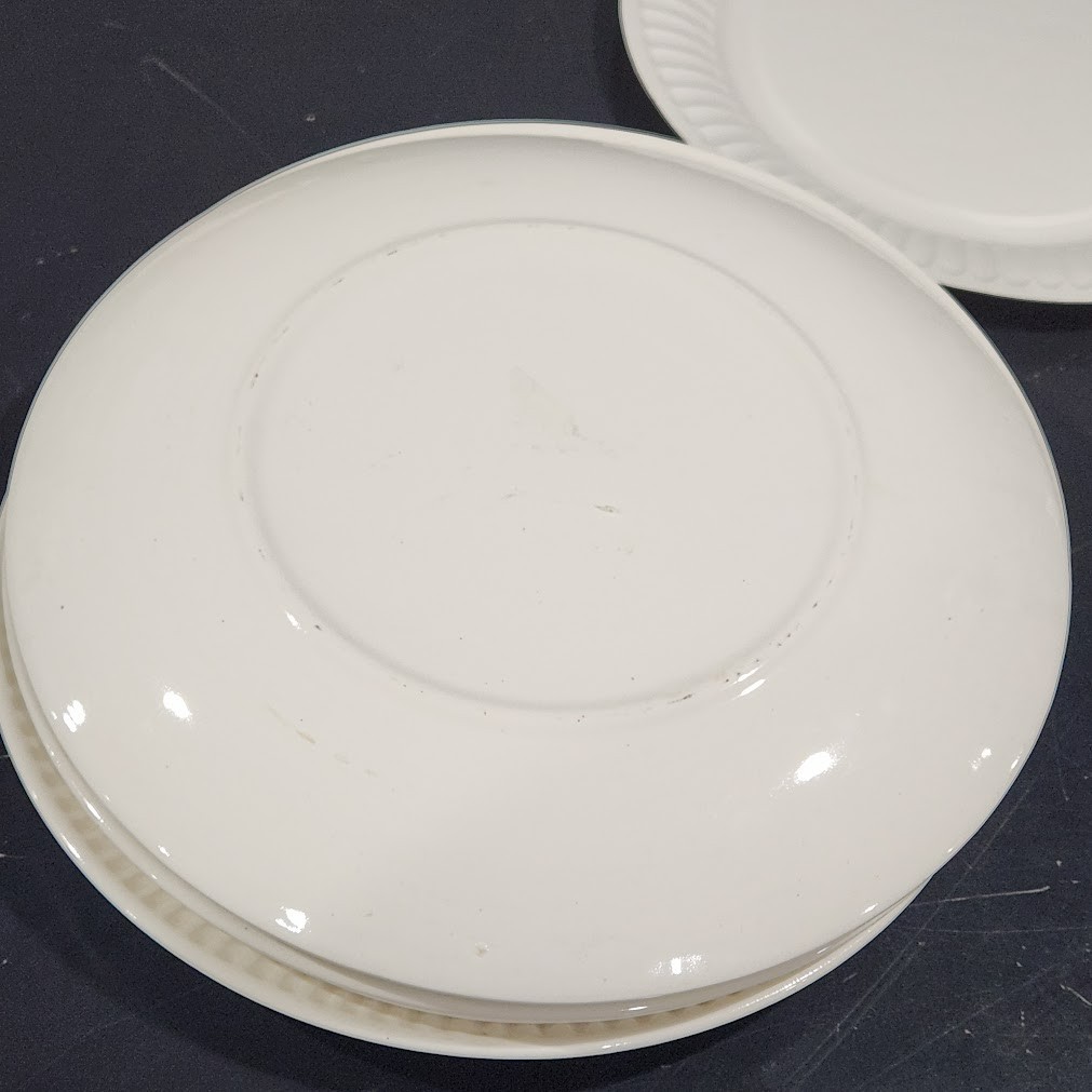 vtg 5 dinner plates 9″ ceramic white pink rose edge ribbed Cottage Decor wall