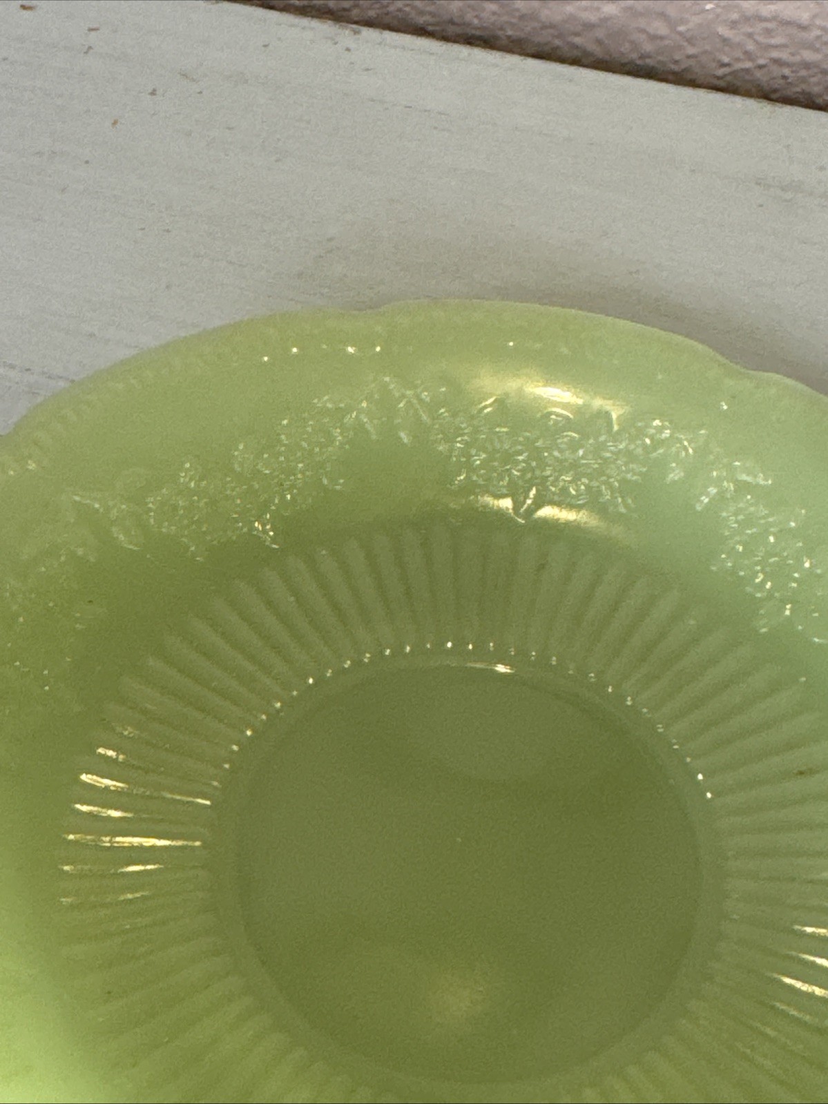 Vintage Fire King Jadeite Alice 6” Saucer Floral Scalloped Edge OVEN GLASS