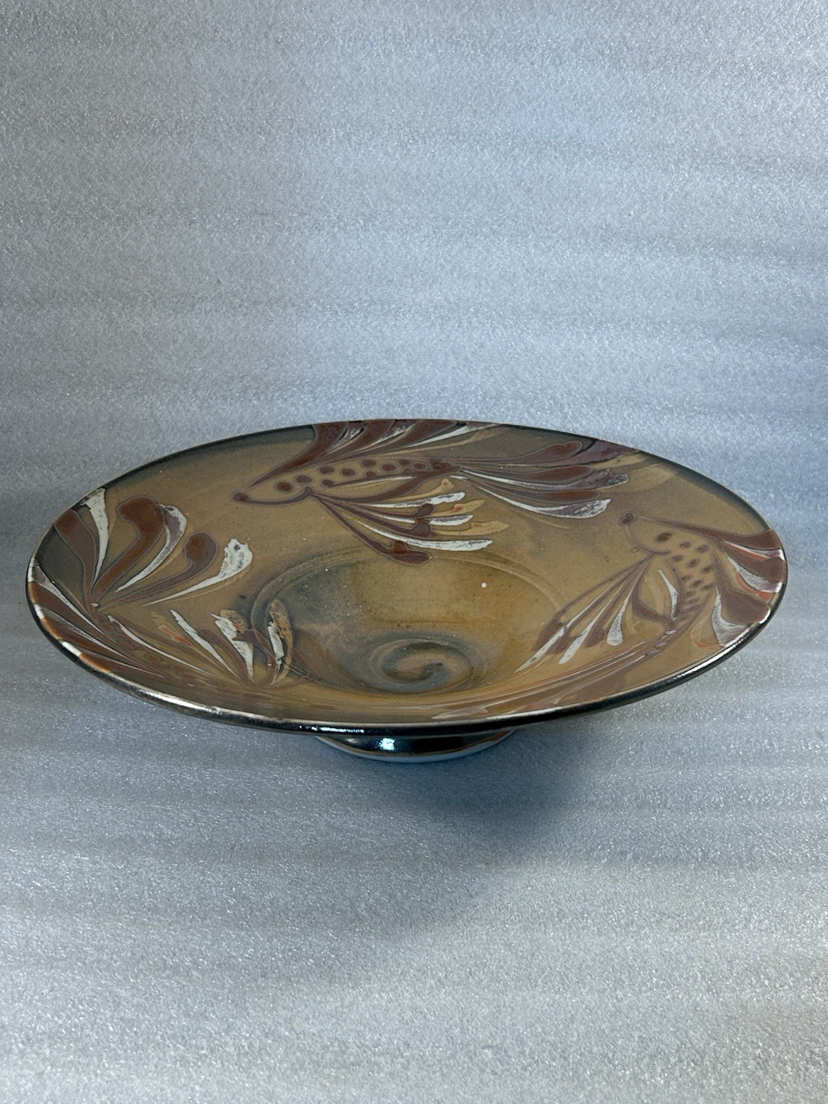 Signed Art Modern Beta Fish Ceramics Pottery Decorative Serving Bowl Platter