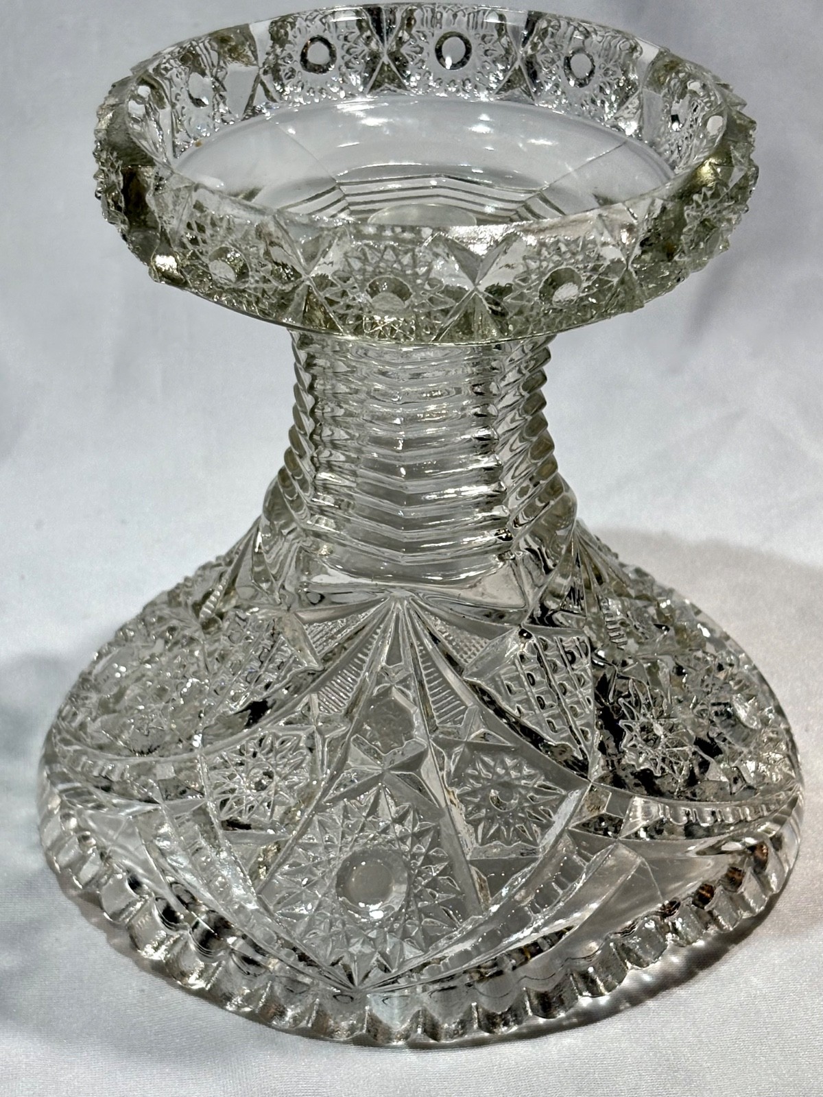 Antique Indiana Glass Paneled Daisy and Fine cut Clear Punch Bowl Base & 6 Cups