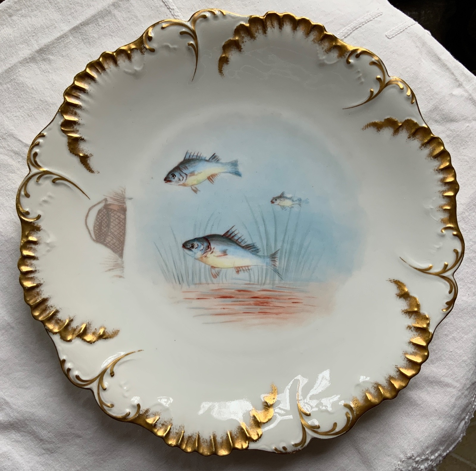 LAVIOLETTE ELITE LIMOGES FISH PLATTER & PLATE SET C.1896-1905 HIGGINS & SEITER