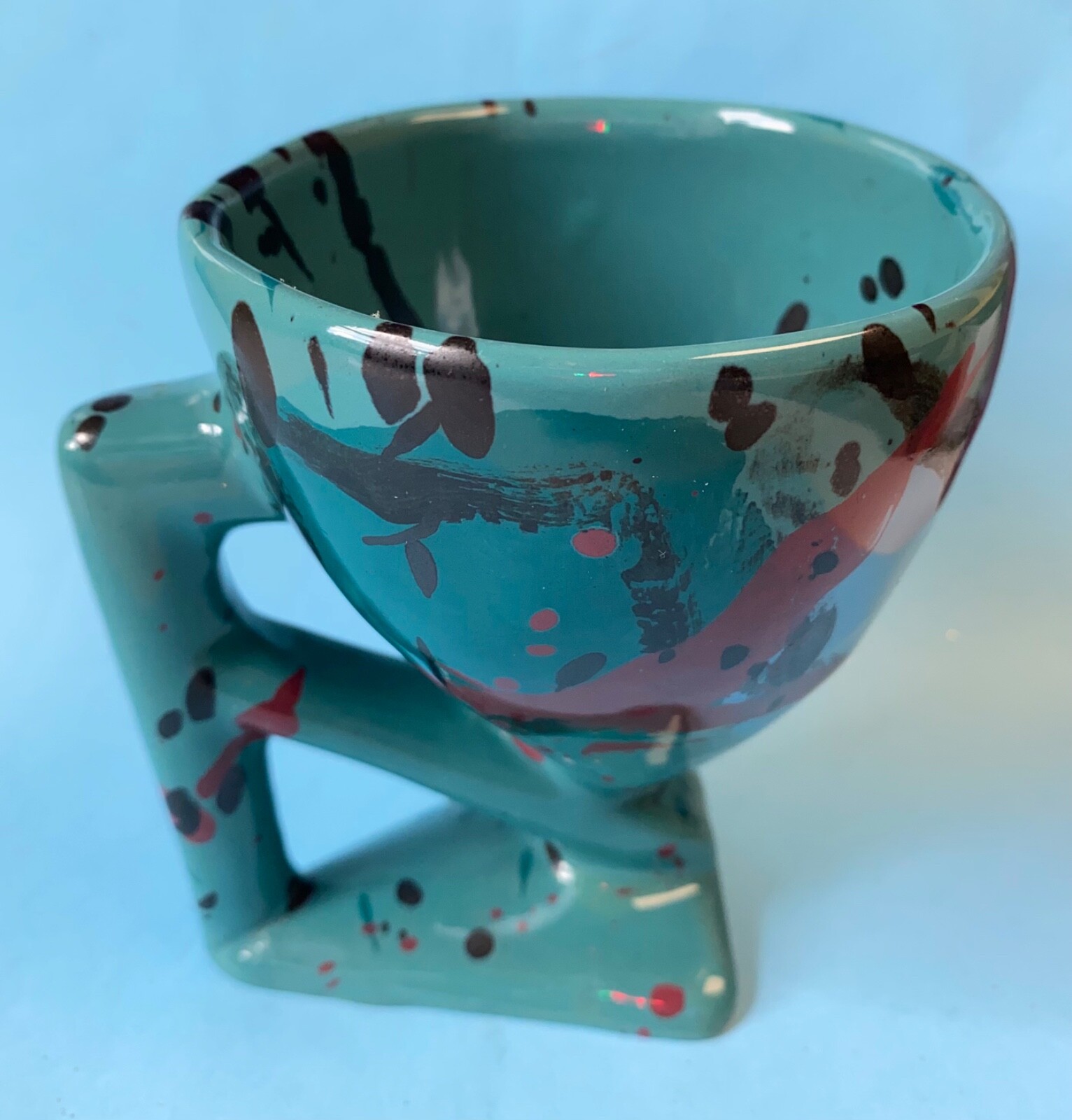 RARE CHARLES NALLE Studio Art Pottery Mug ABSTRACT Contemporary Teal Blue HTF!
