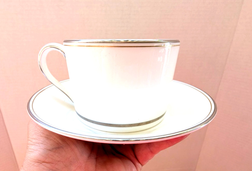Vera Wang Fidelity Wedgwood Cup and Saucer Fine Bone China Platinum Trim VTG