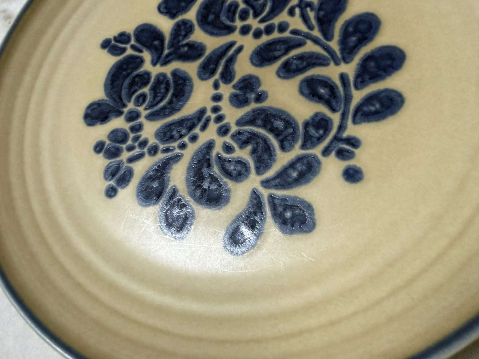 RARE Vintage Pfaltzgraff Folk Art 20th Anniversary Dinner Plate 10″ Blue Beige