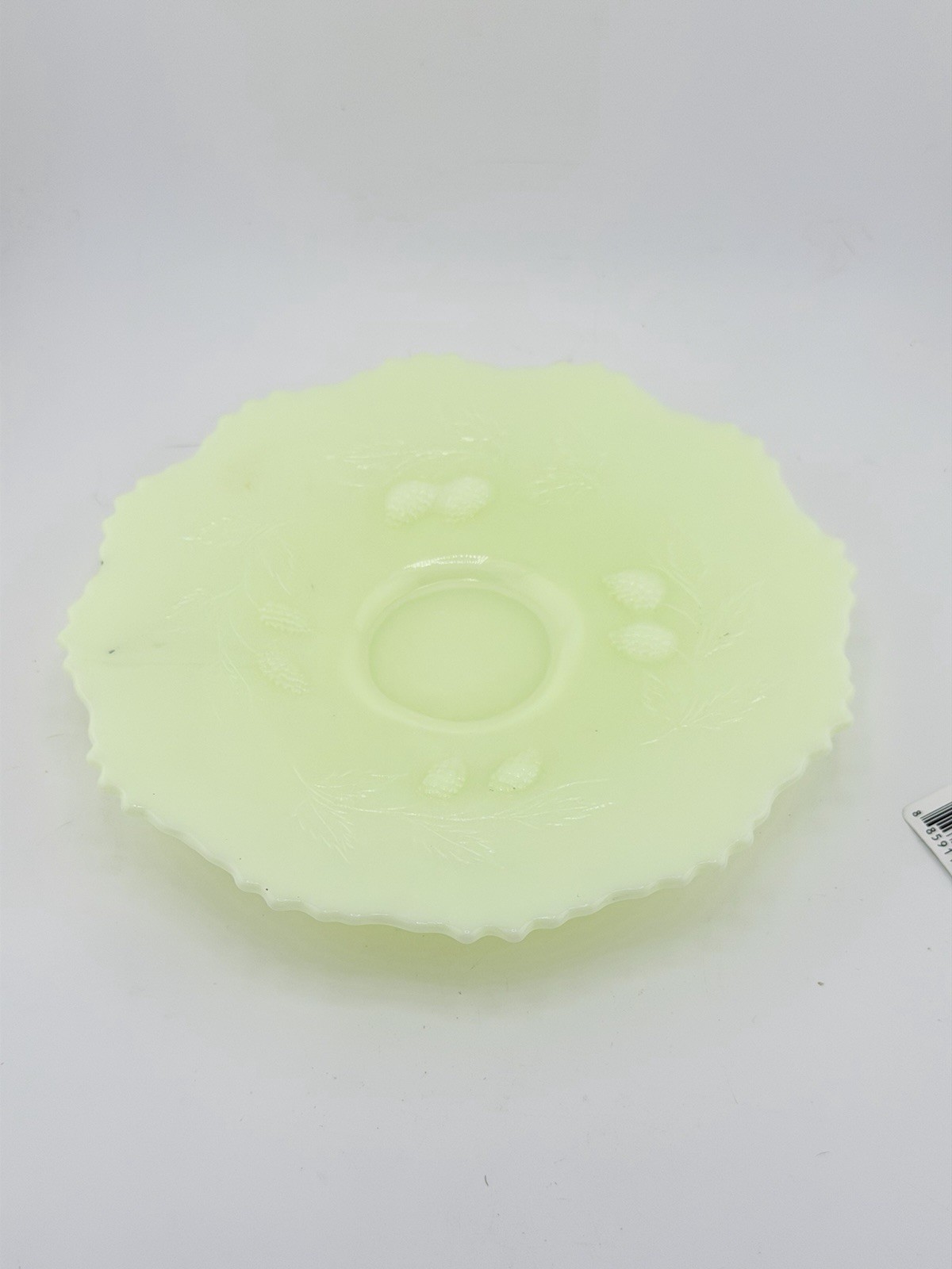 Antique EAPG Custard Glass Berries With Leaves Plate Uranium Glow