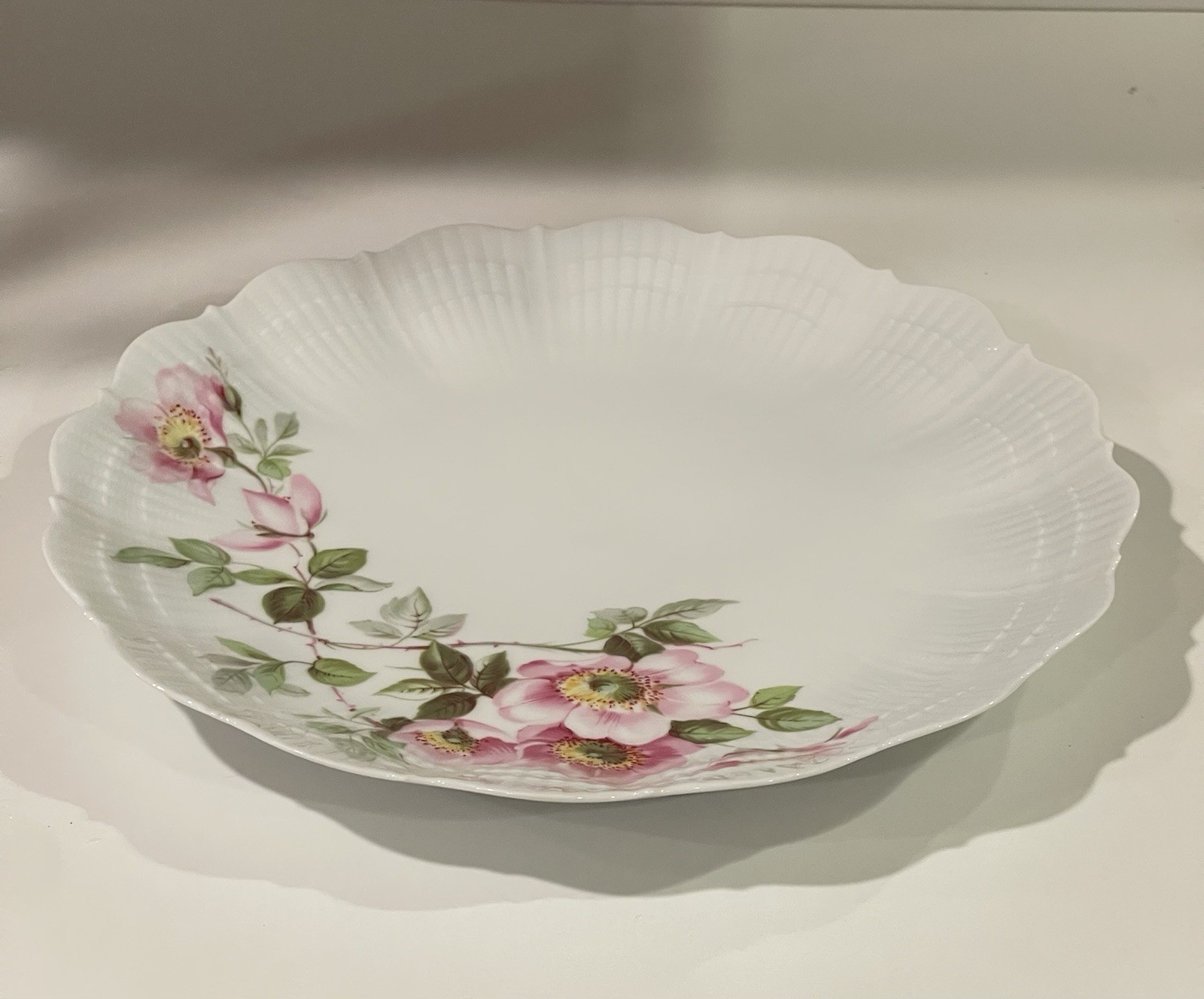 Giraud Limoges France Porcelain Plate White Pink/Green Floral Marked 1836