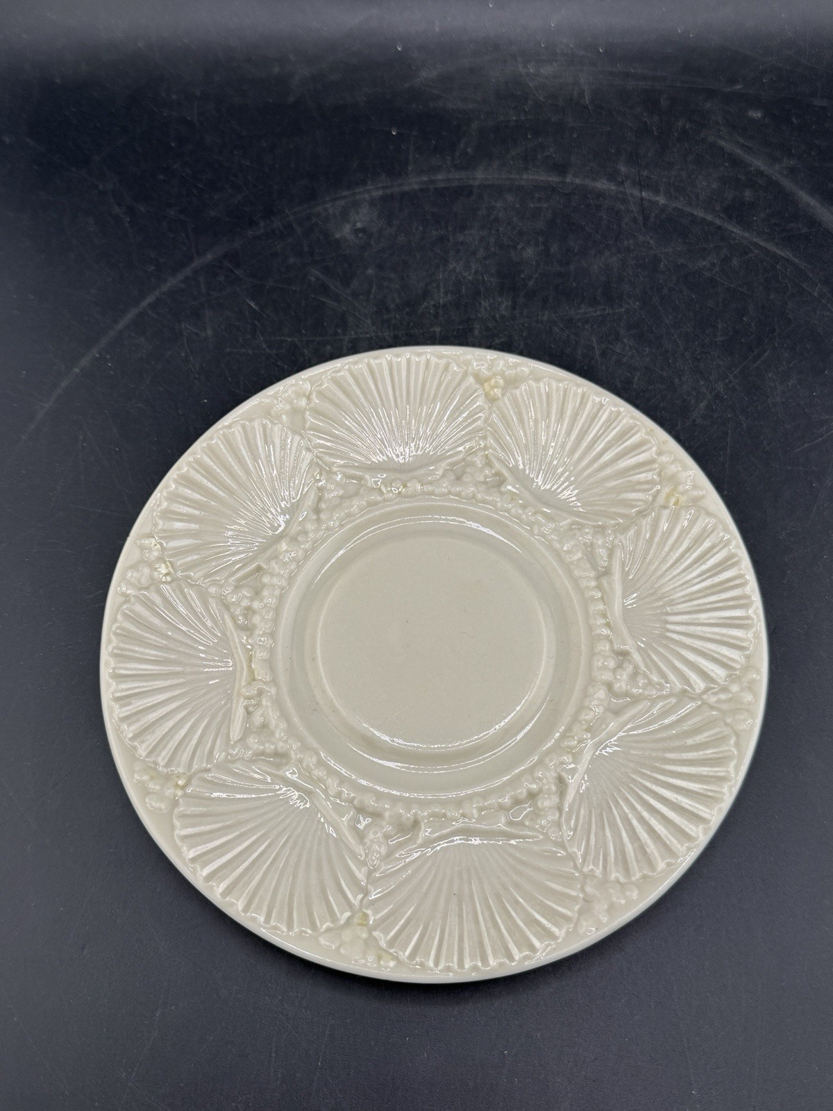 Belleek New Shell White Saucer 2nd Black Mark Excellent
