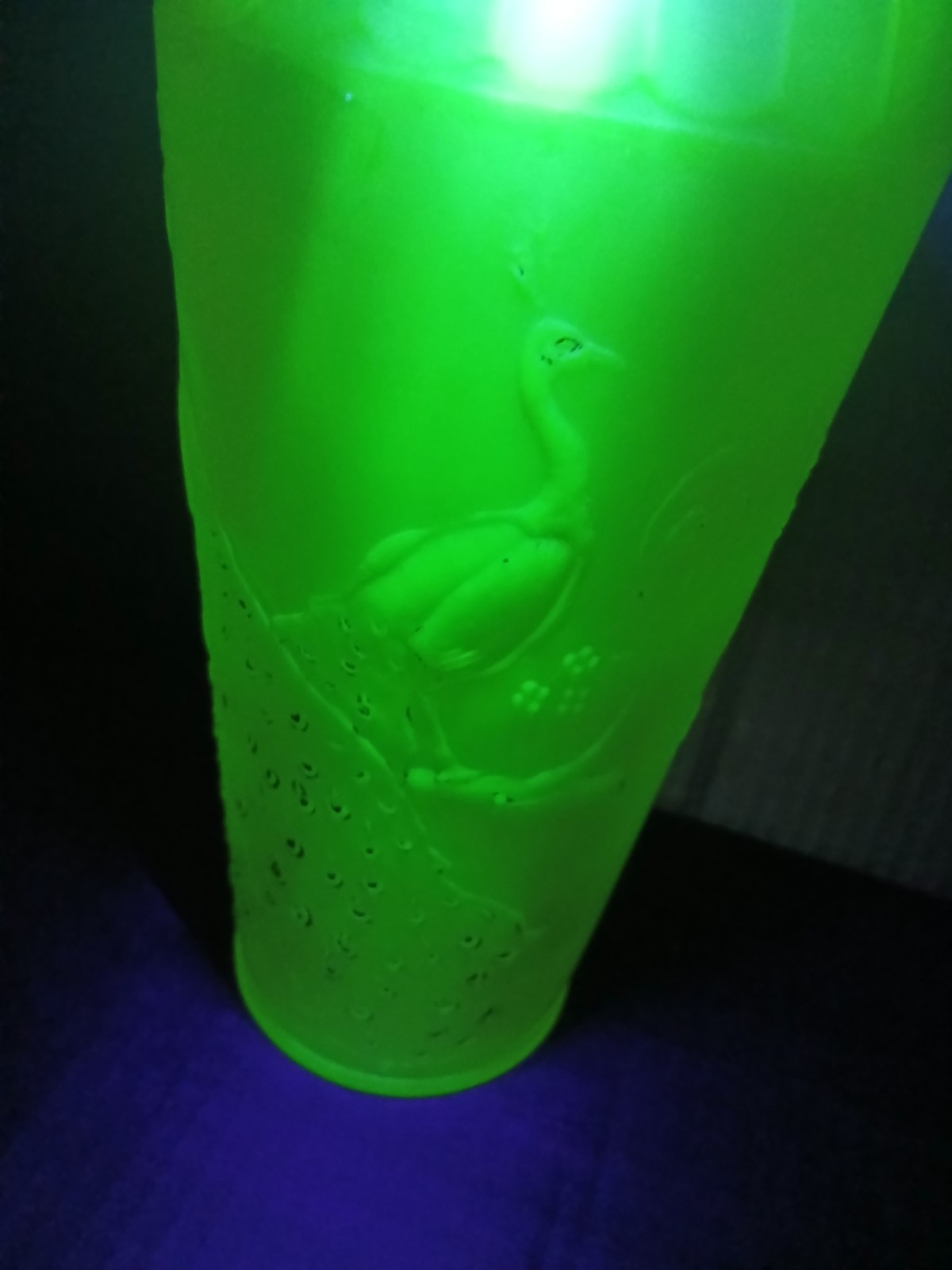 Rare Unusual Frosted Uranium Tall Jar Peacock Embossed 11 1/4″ NO LID
