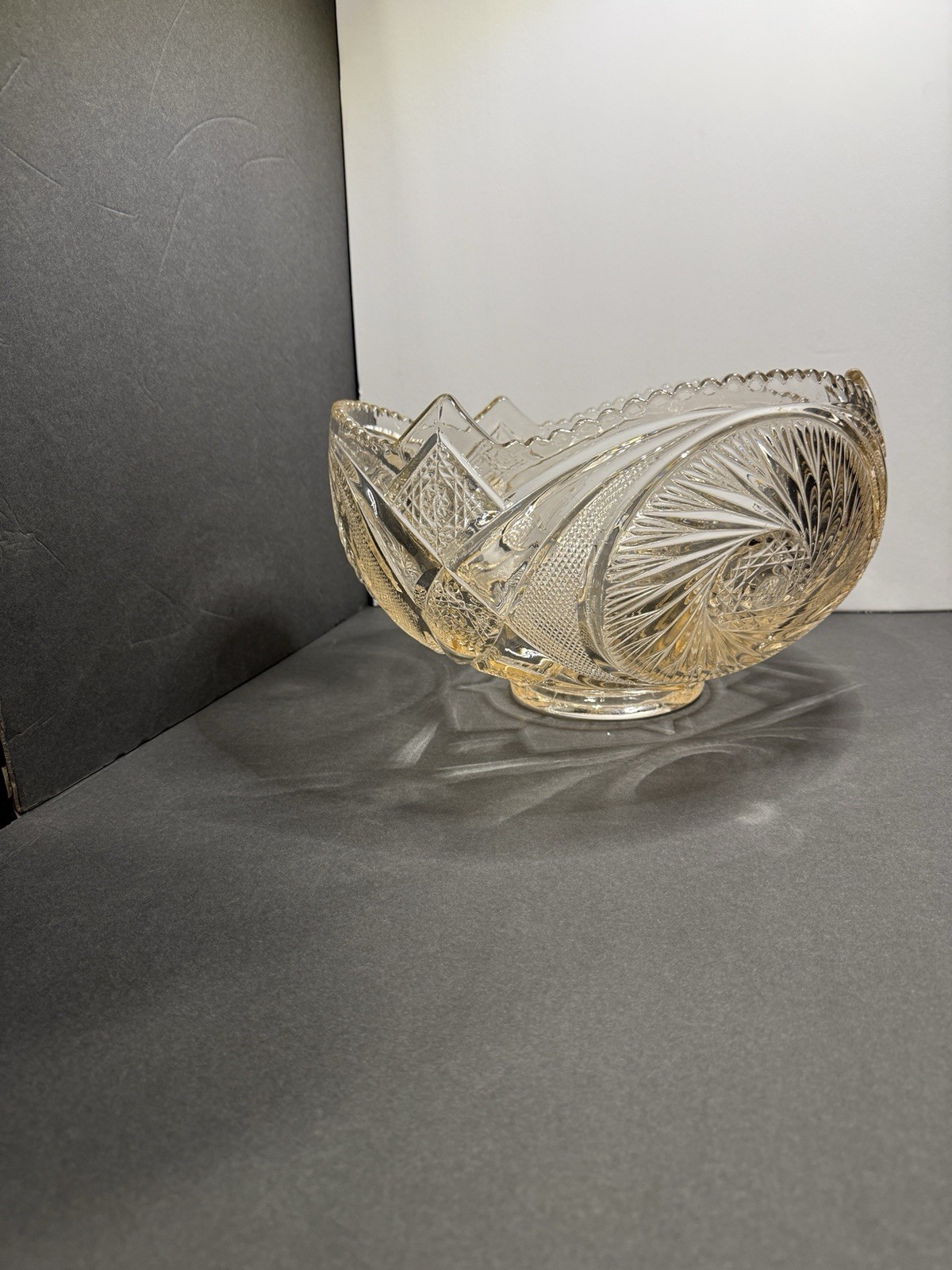 McKee Glass Aztec Design Punch Bowl hard to find Pale Pink Color 1896-1904