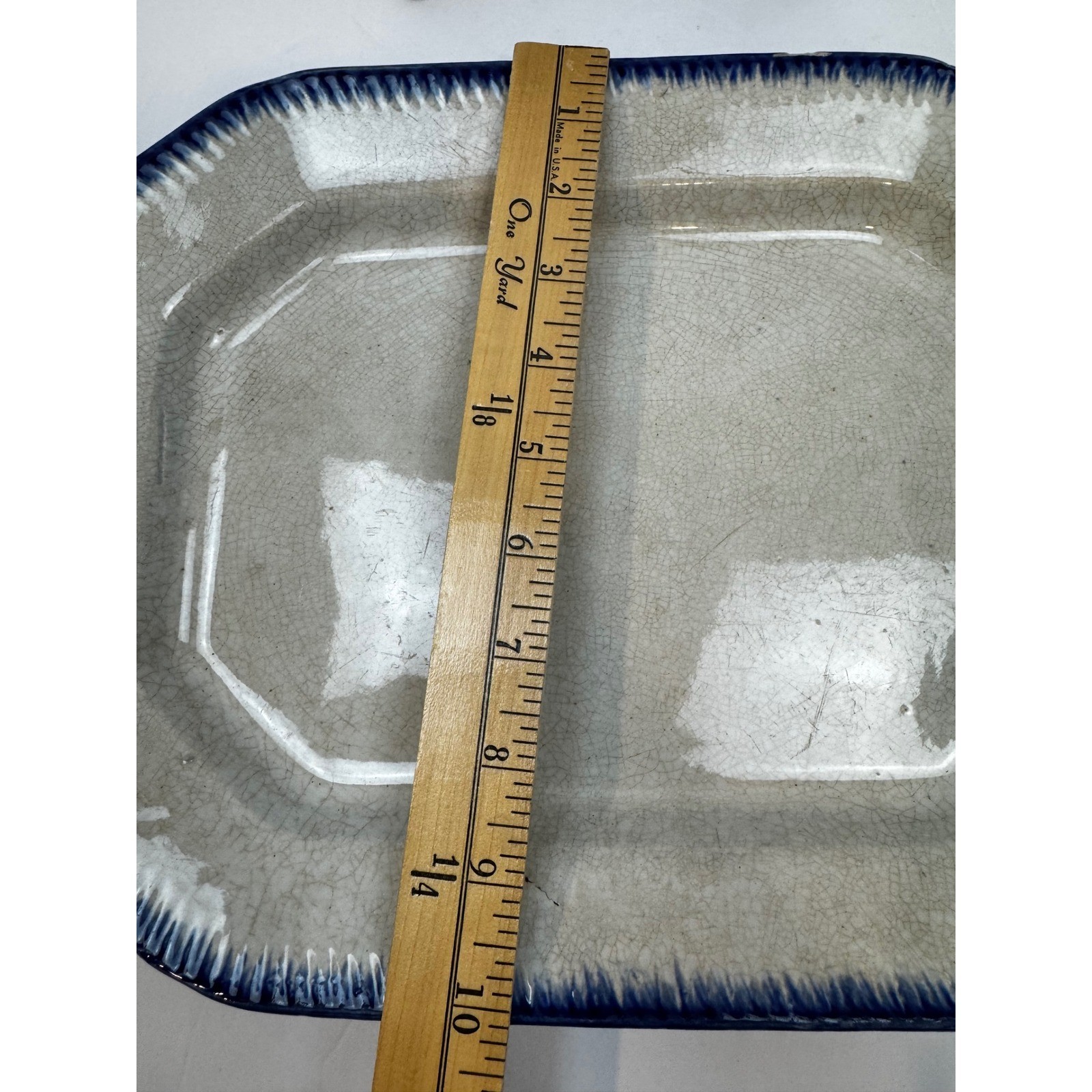 Antique Flow Blue Ironstone Platter Octagonal Feather Edge Serving Dish Leeds