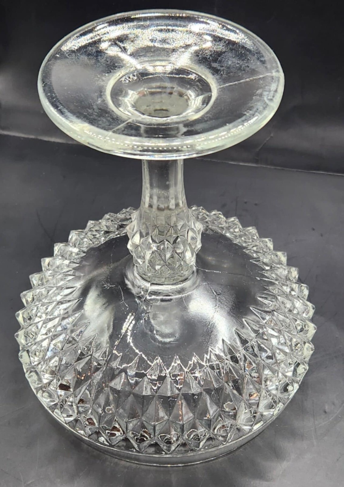 Vintage Indiana Glass Co. Large Candy Dish On Pedestal Diamond Pattern, 7 3/4 In
