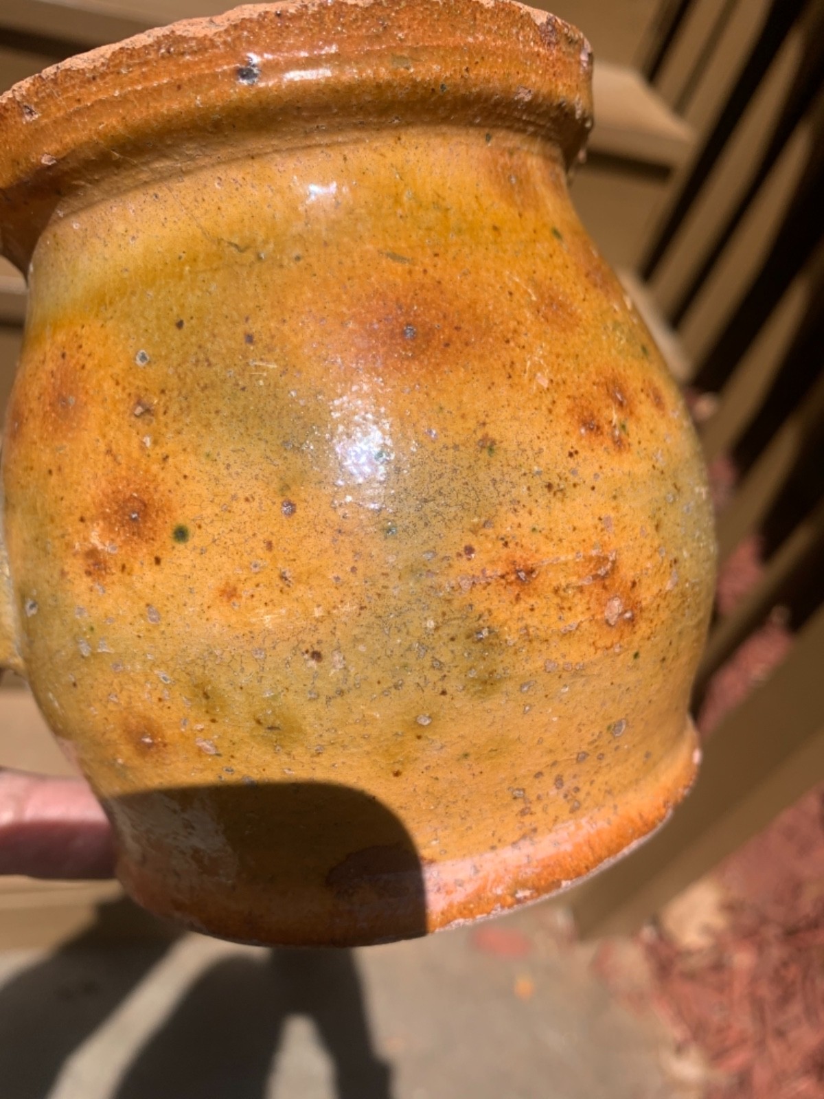 redware quart Pitcher Super Glaze no lid – flakes