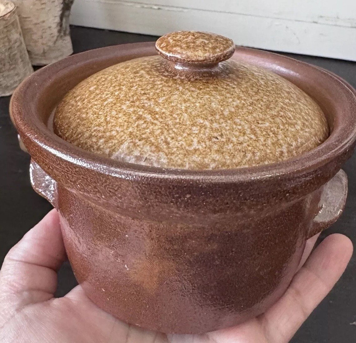 Studio Art Pottery Portugal Stoneware Speckled Glaze Small Pots