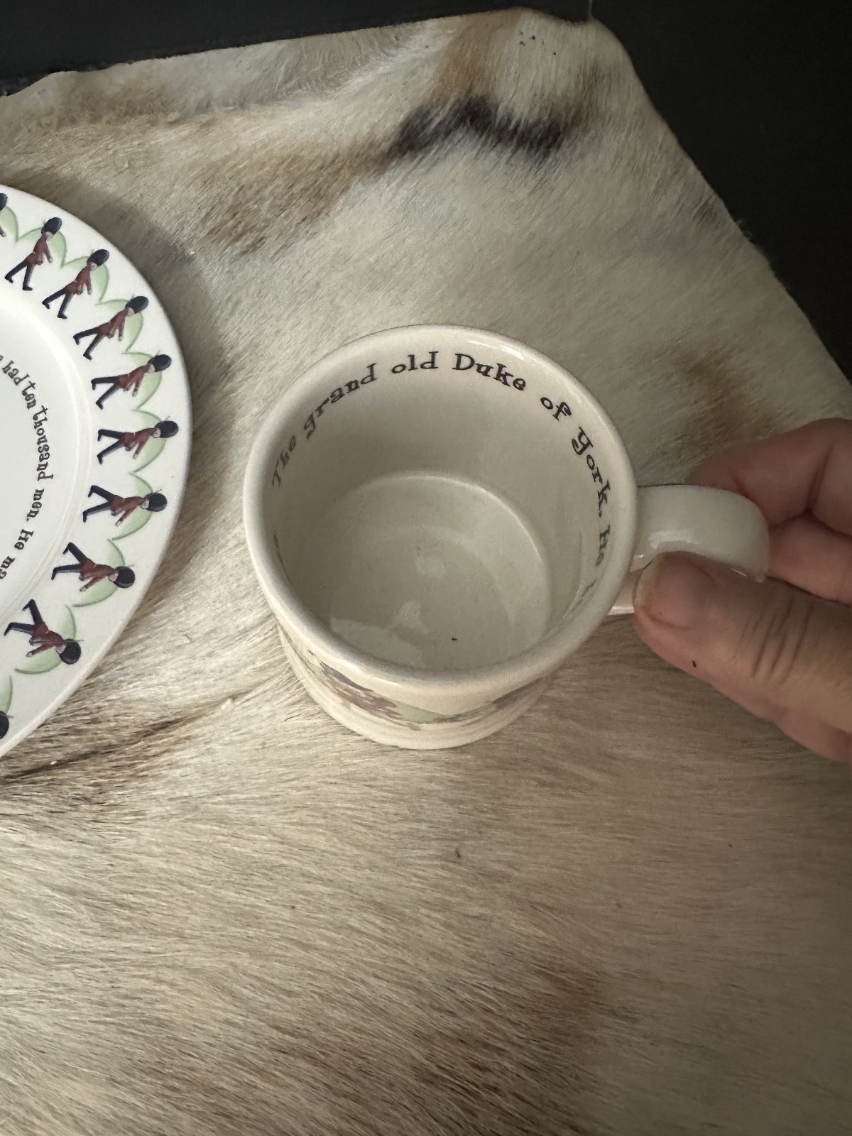 1890 Anderton Pottery England “Grand Old Duke of York” 3-Pc Plate/Bowl/Mug EUC