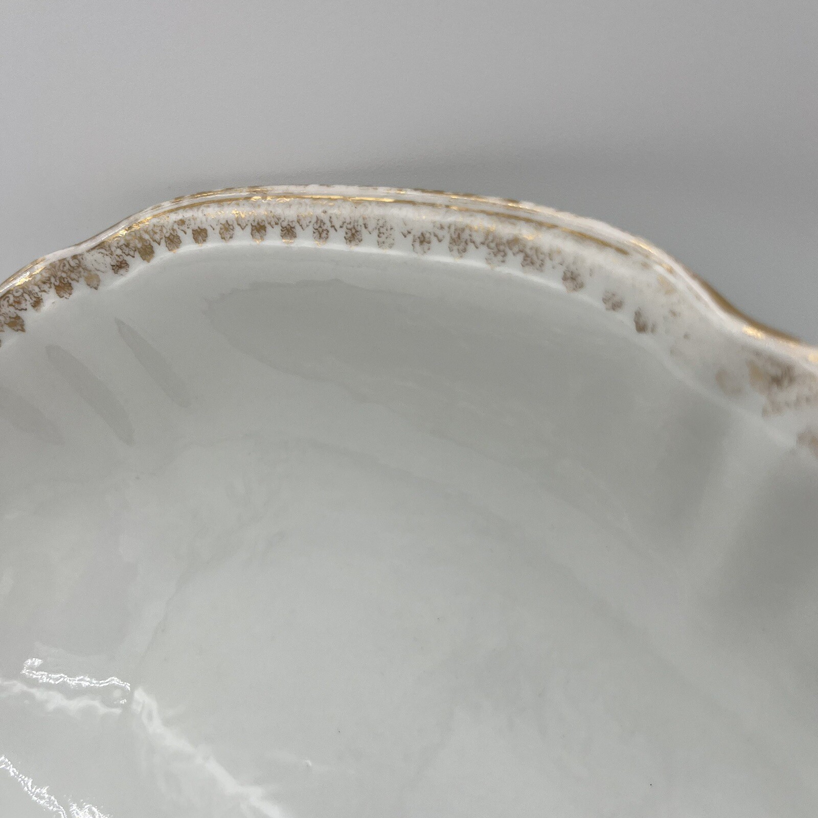 TWO Gorgeous White with Gold Trim T&V France Oval Serving Bowls 10” x 7.75”