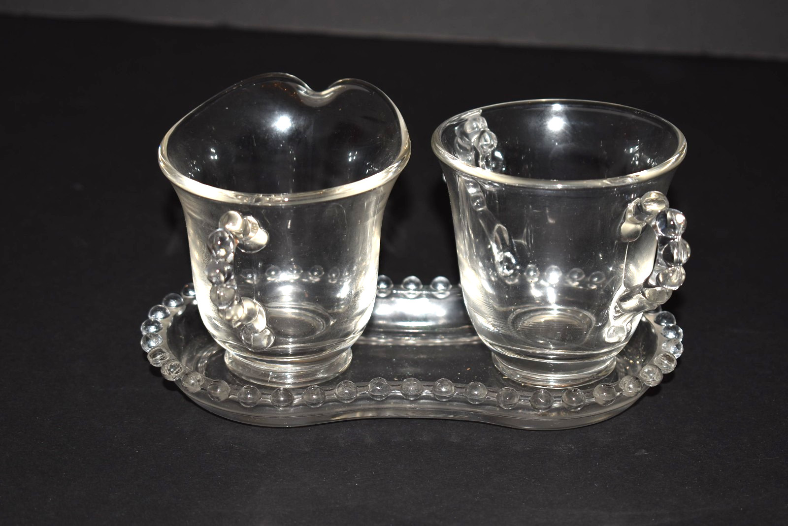 Candlewick Creamer and Sugar Bowl with Tray Imperial Glass