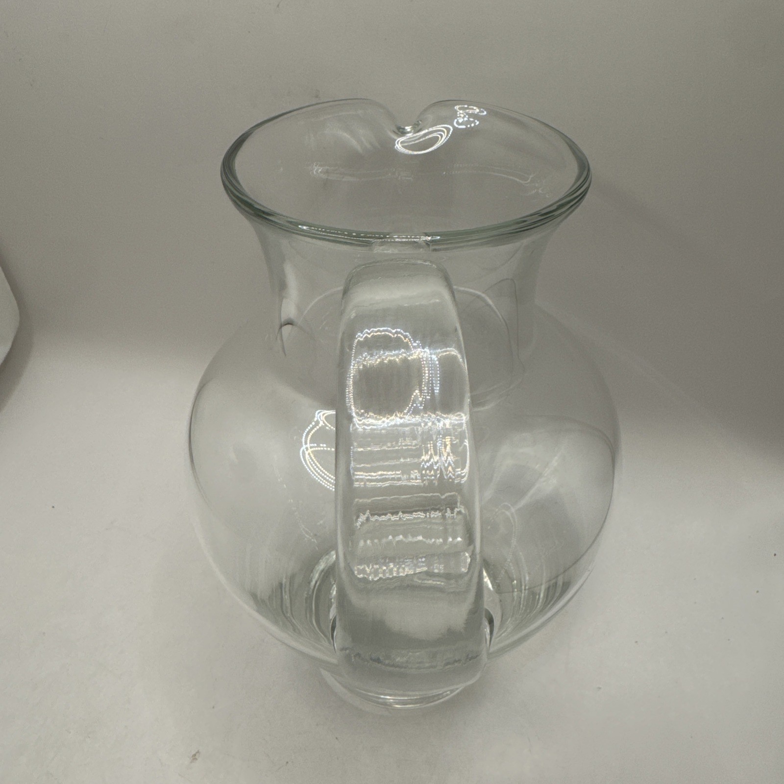 Vintage Blenko Style Clear Hand Blown Glass Pitcher 9″ High Polished Pontil Base