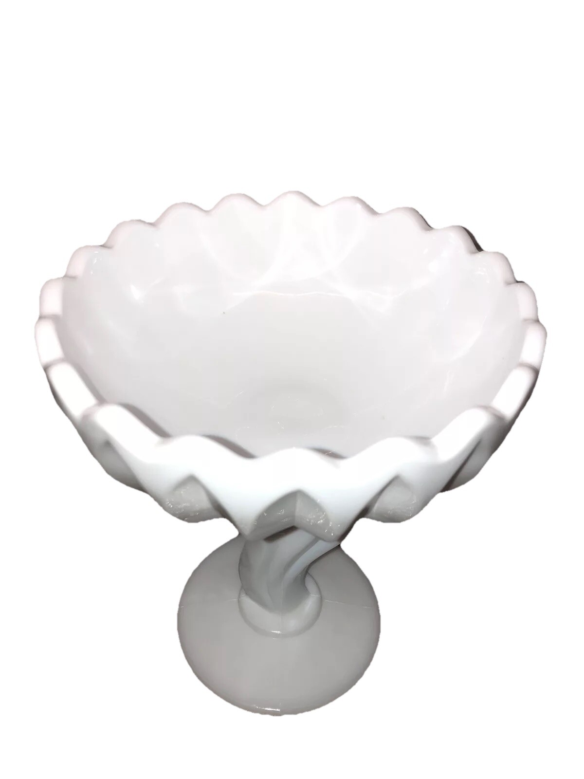 Vintage Indiana Milk Glass Large Tulip Pedestal Bowl 6” round 7” Tall Candy Dish