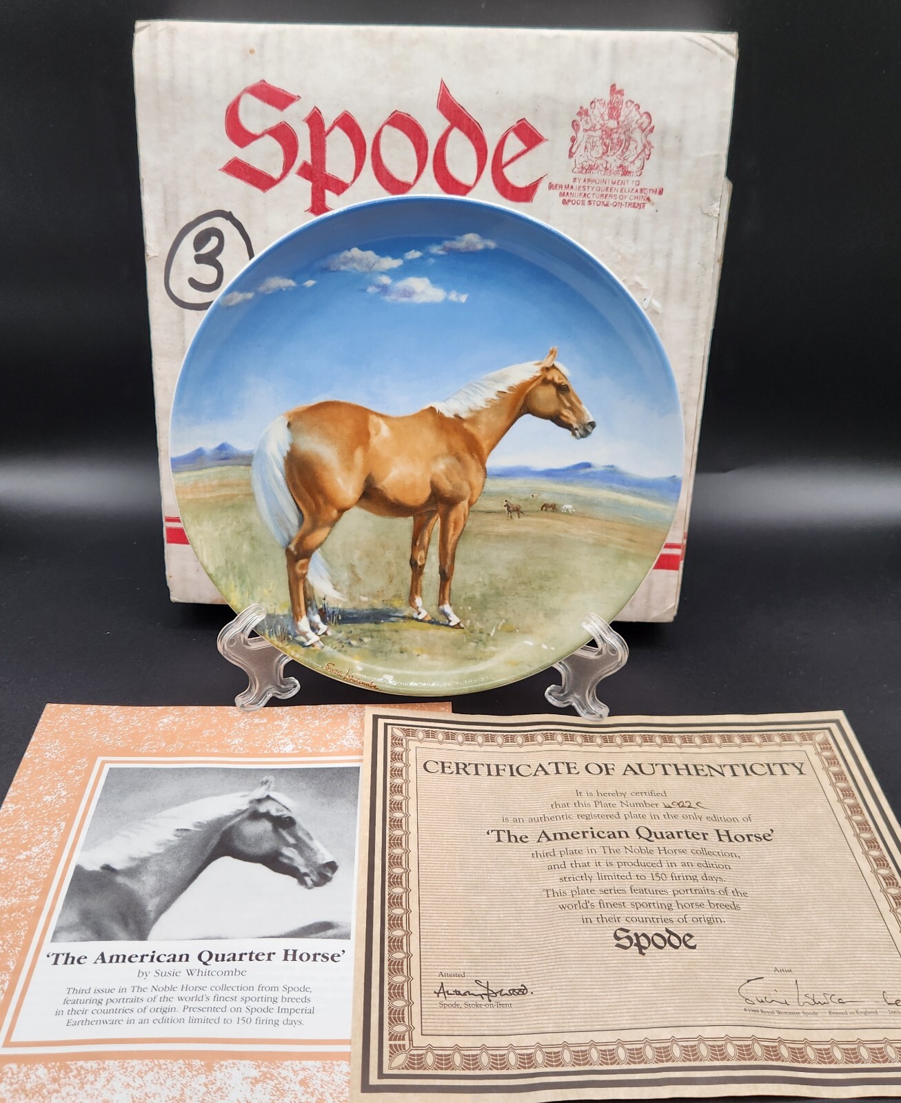 Spode American Quarter Horse Susie Whitcombe Plate Noble Horse Collection 1988