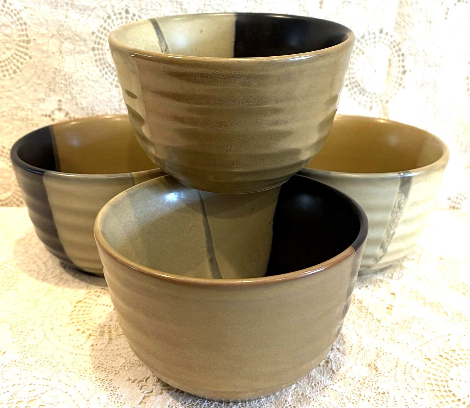 Set of 4 SANGO GOLD DUST BLACK 5022 Deep Bowl 5-3/8″ X 3.25″ Brown Tan Modern