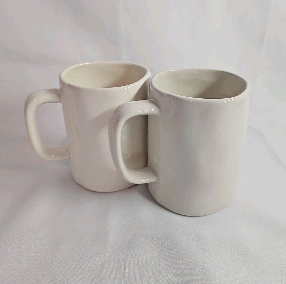 Rae Dunn “HAPPY” Set of 2 Coffee Mugs Tea Cups 16oz appx. By Magenta EUC
