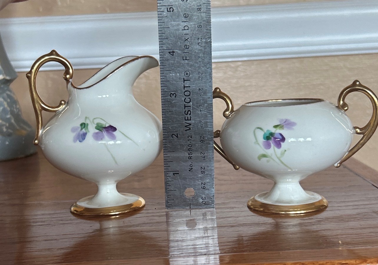 Antique Willets Belleek Floral Hand Painted Creamer & Sugar Bowl Set