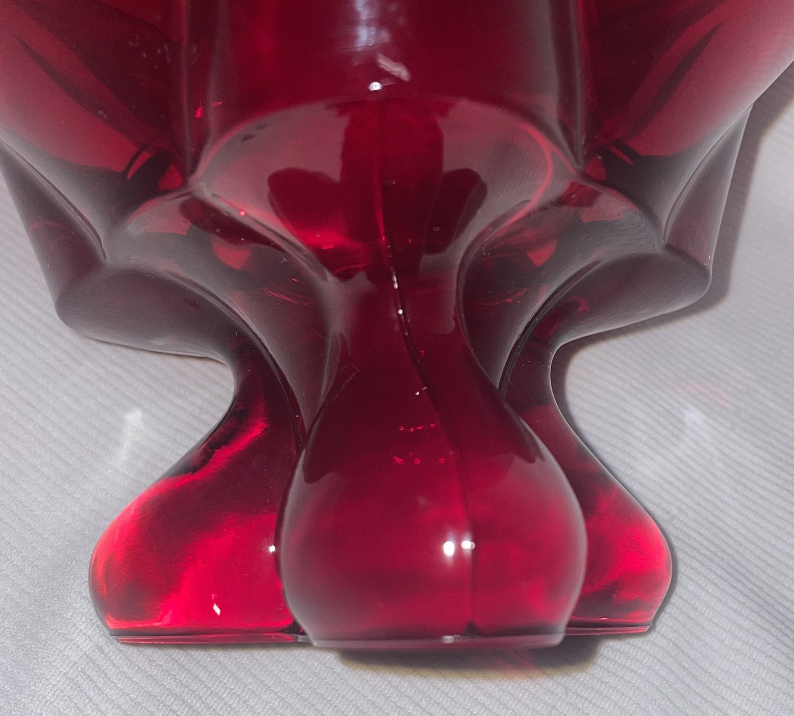 Viking Glass Ruby Red 3 Footed 3 Corner Bowl Original Sticker Attached 5 2/8 In.