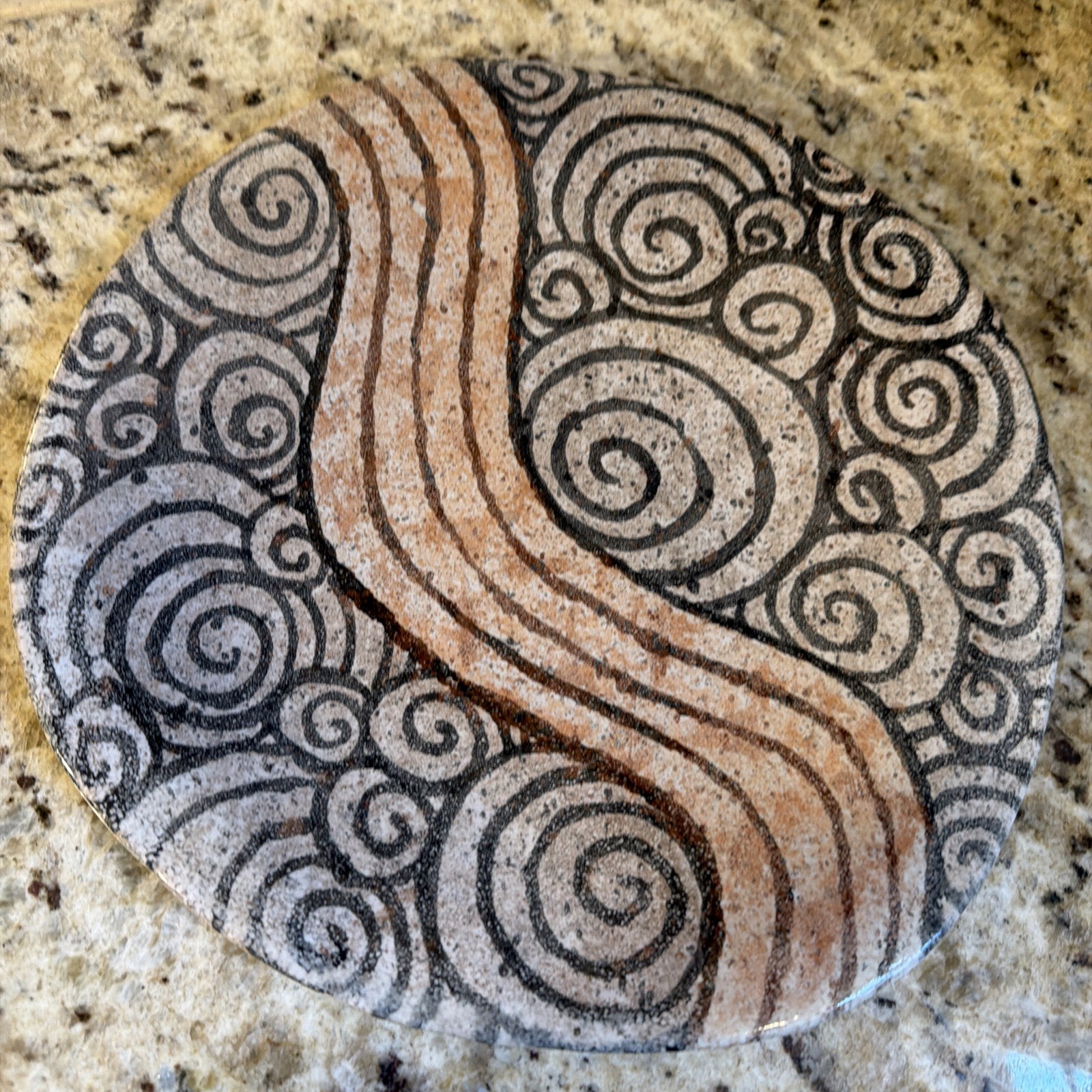 Organic Pottery Abstract MODERN PLATE Sculpture CIRCLES/WAVES Black