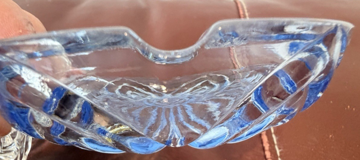 Set of 3 ashtrays Glass Bowls Blue Clear Yellow Pattern 5in Round