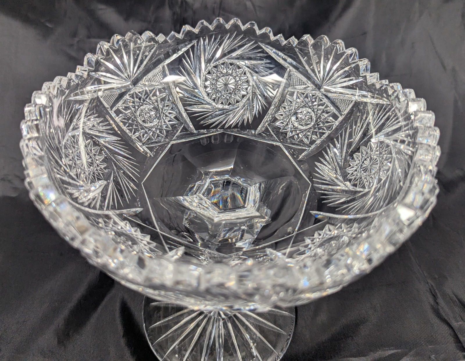American Brilliant Cut Glass 1876-1916 Compote Stars Pinwheels Fans Zipper Stem