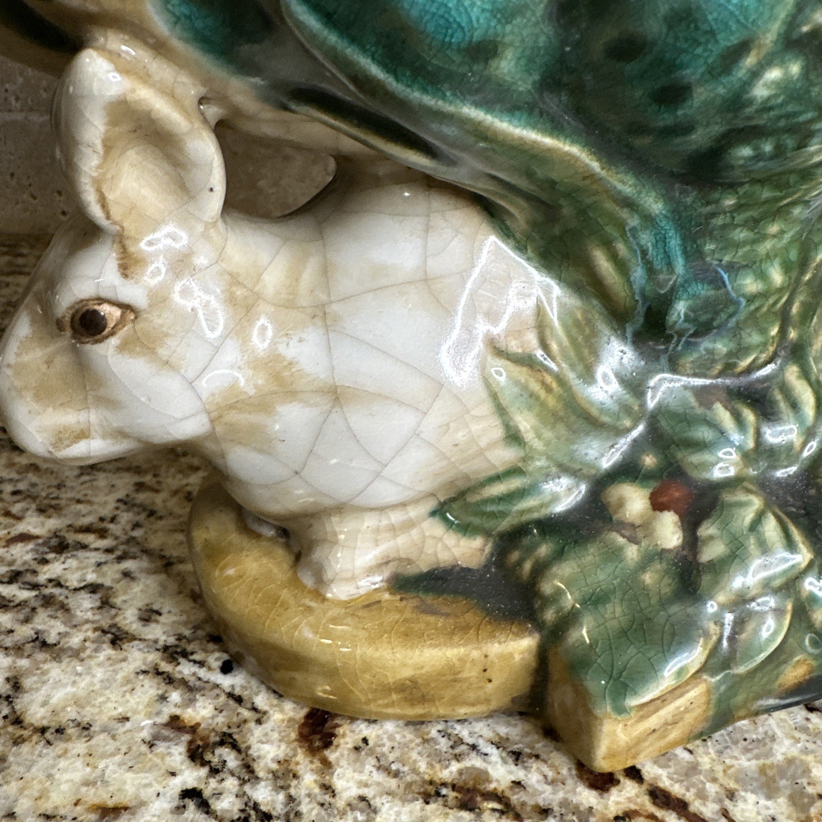 Late 20th Century Majolica Style Bunny Rabbit Compote
