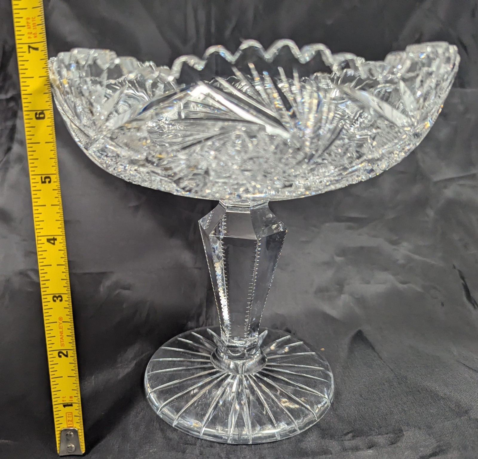 American Brilliant Cut Glass 1876-1916 Compote Stars Pinwheels Fans Zipper Stem