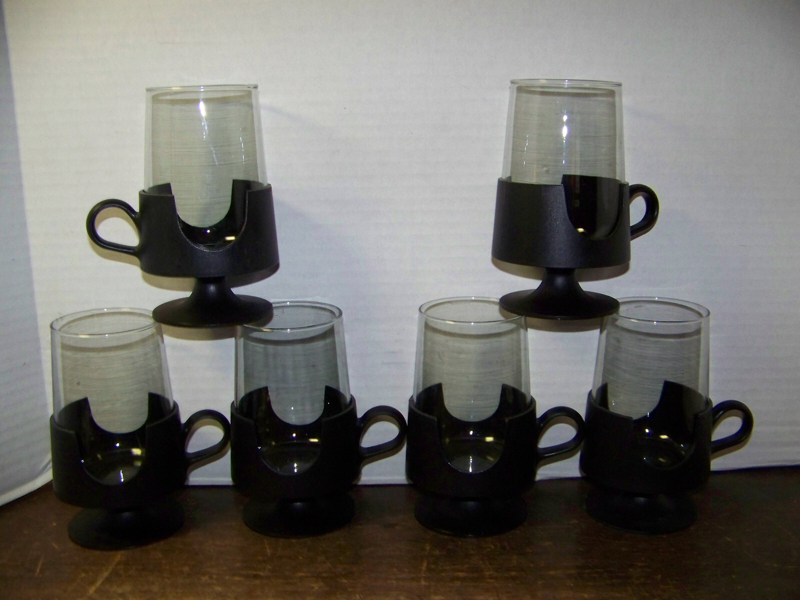 Vntg Corning Glass CUP MUG Glas-Snap 8oz Black Footed drinkware Corning Glass x6