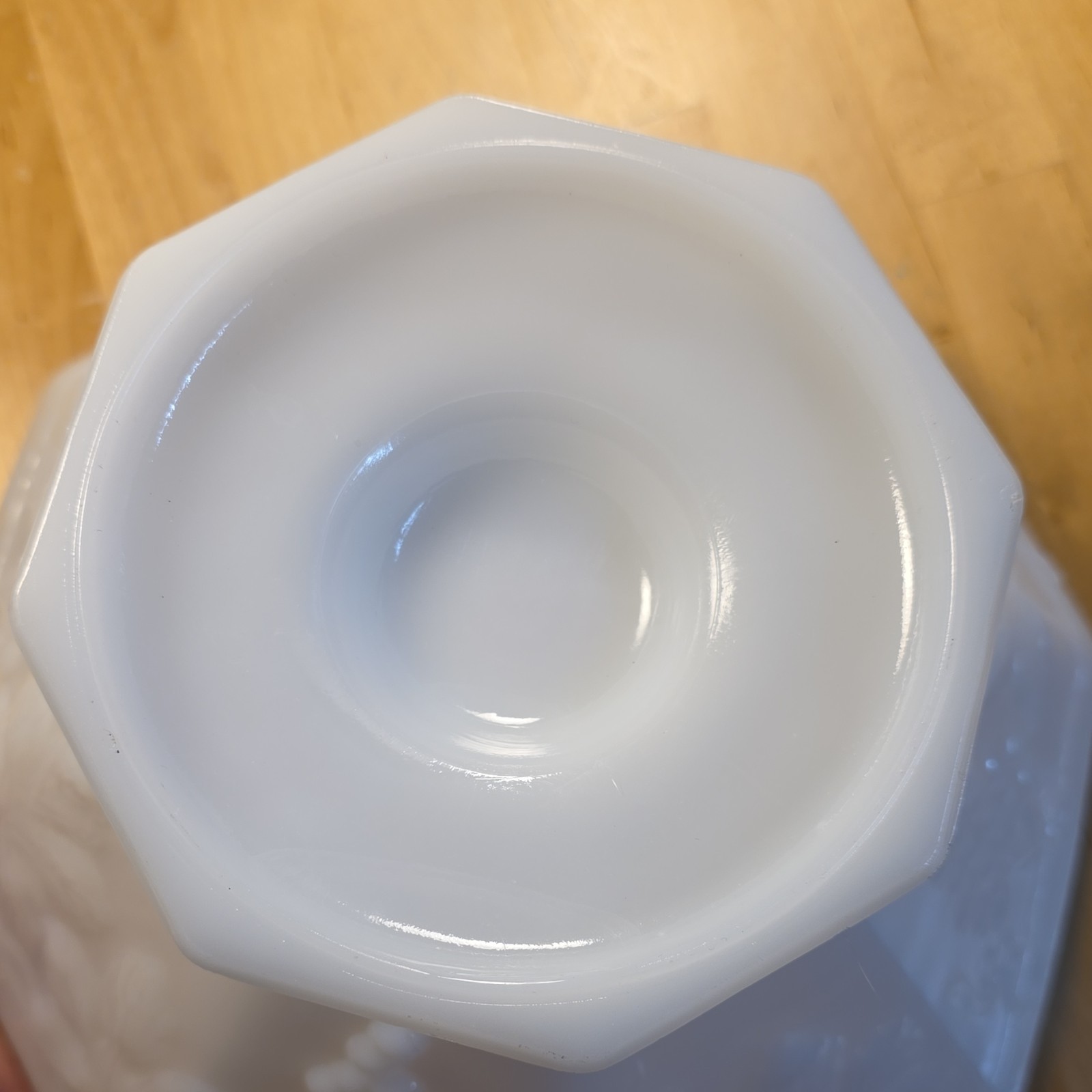 Anchor Hocking White Milk Glass Octagonal Pedestal Compote Bowl Grape Pattern