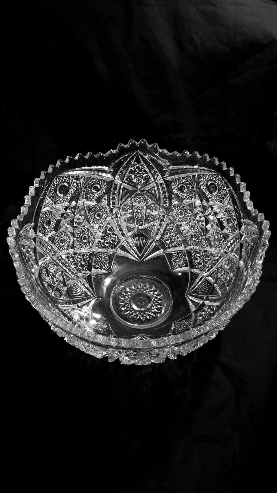 Antique ABP Cut Glass Centerpiece Bowl 13″ Huge Heavy 10lb Hobstar Crystal