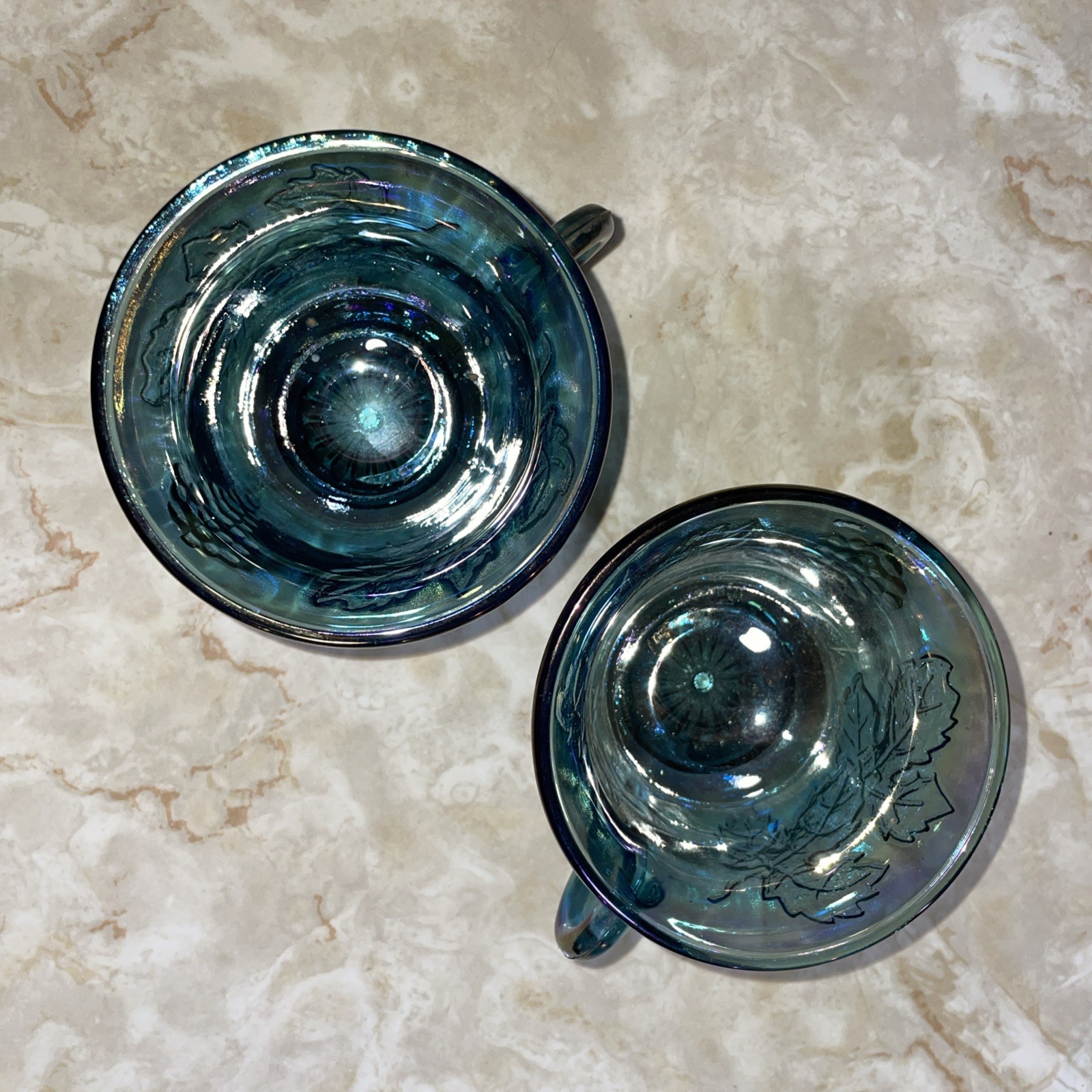 2 – Vintage Iridescent Blue Indiana Carnival Glass Grape Harvest Punch Cups