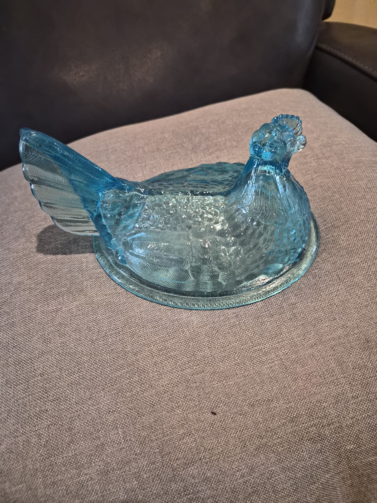 Hen on Nest Blue Glass Covered Dish *Top only*