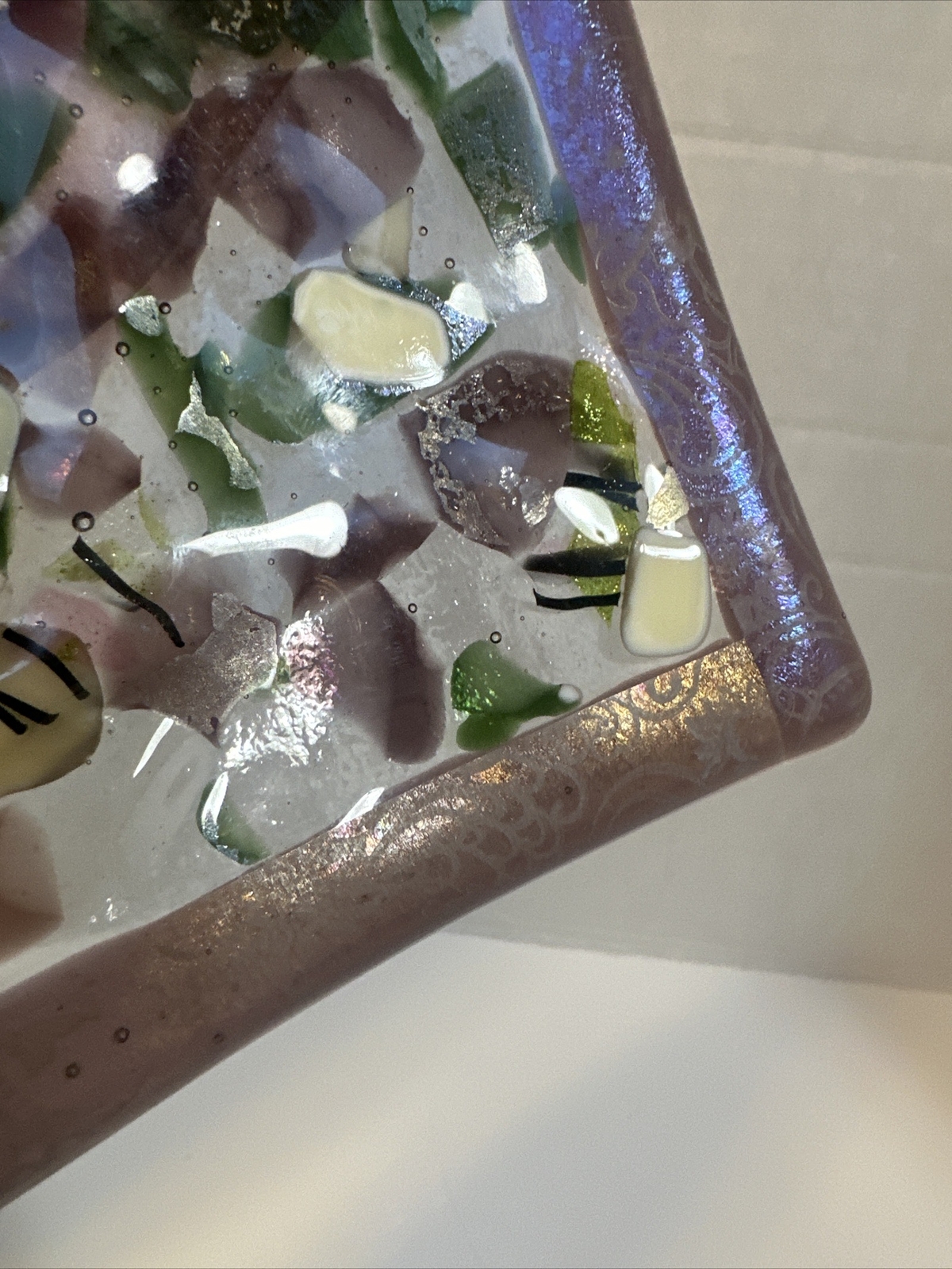 Fused Dichroic Studio Art Glass Trinket Dish Contemporary Signed 11.5”
