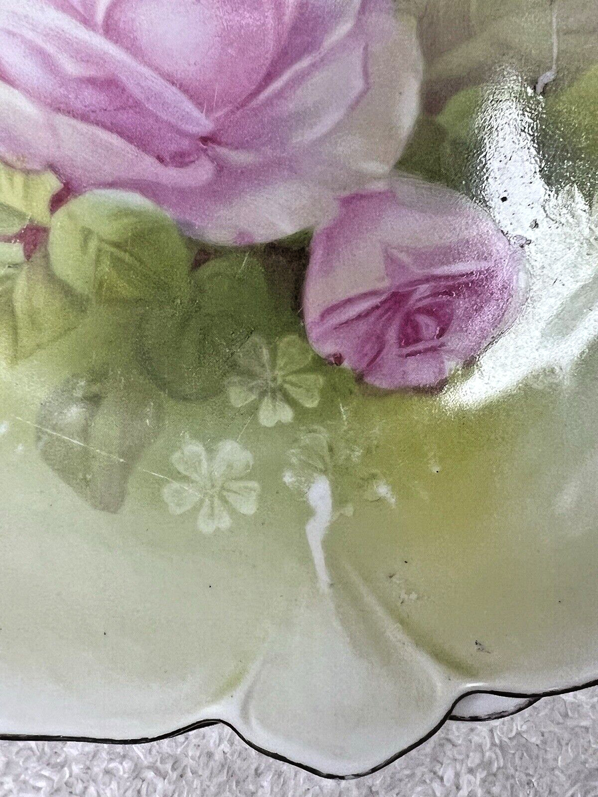 Pair RS Germany Pink Rose Pedal Plates 6 1/4 Inches Beautiful