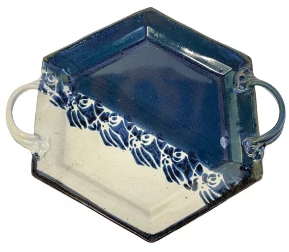 Studio Pottery Geometric Hexagon Platter Serving Tray With Handles Signed