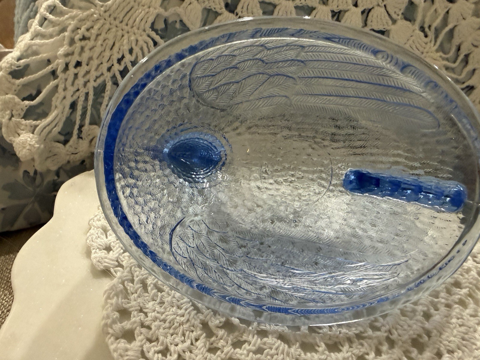 Vintage Indiana Glass Cornflower Blue Hen On A Nest Mint