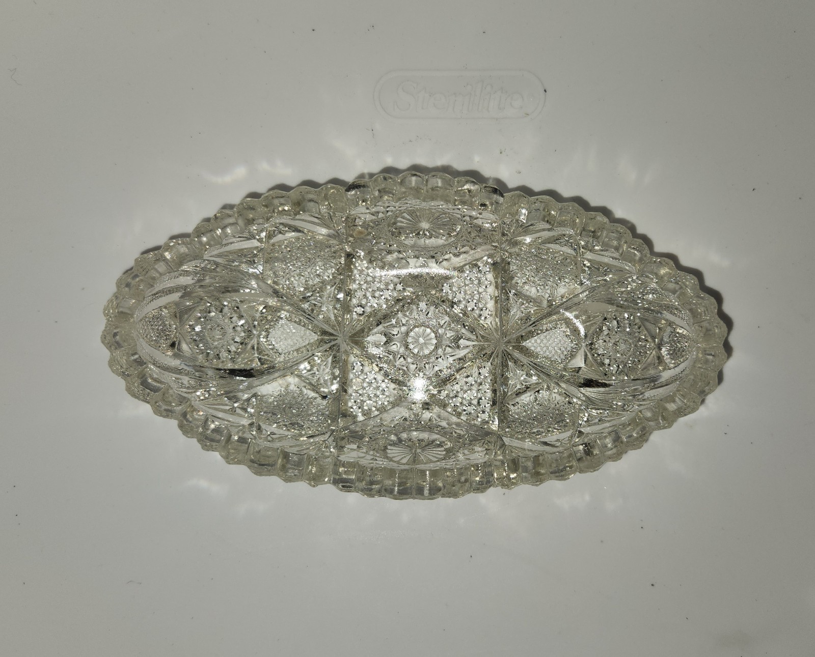 Antique American Brilliant Cut Glass Crystal Boat Dish 8″