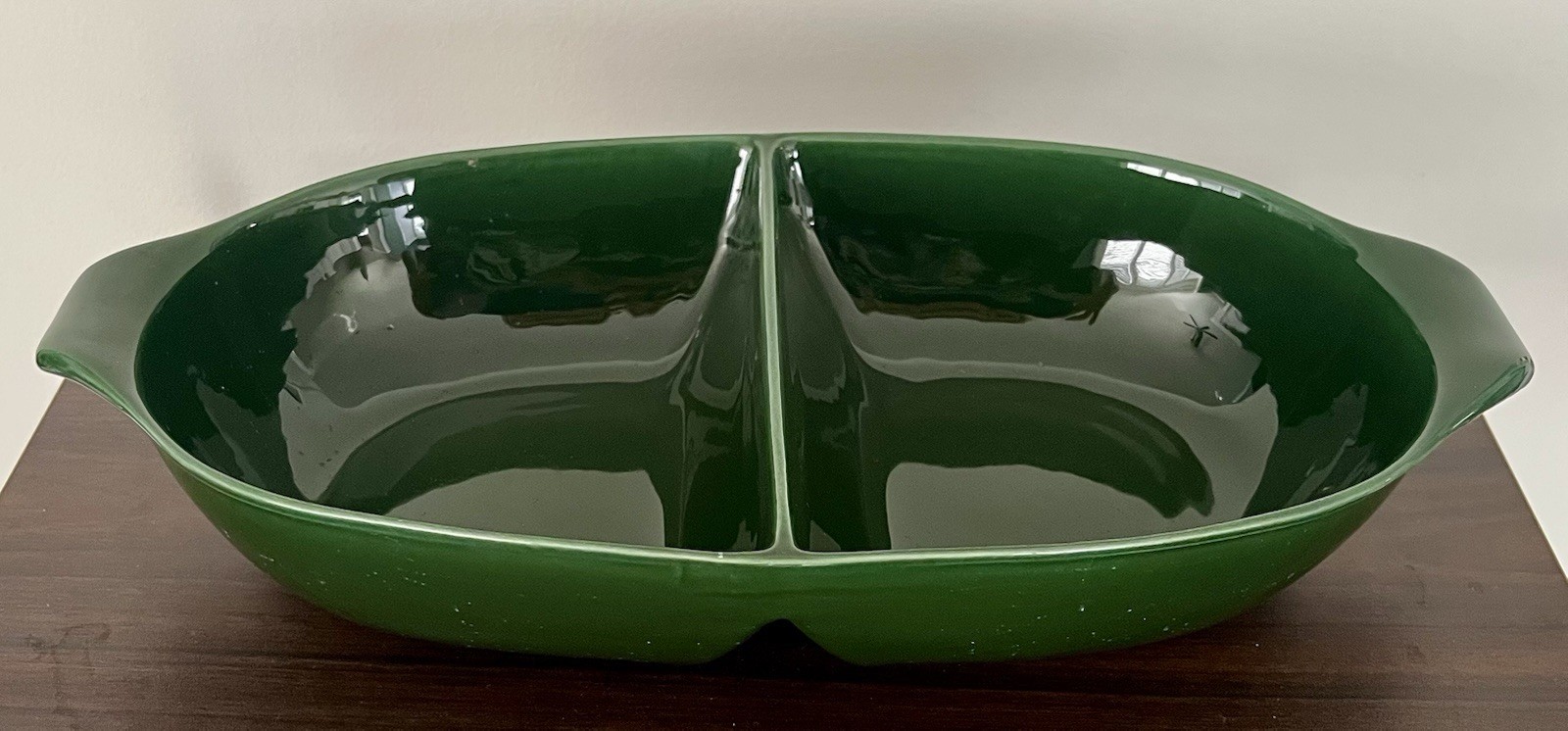 Vintage Hollydale Pottery Malibu Modern Forest Green Divided Serving Dish