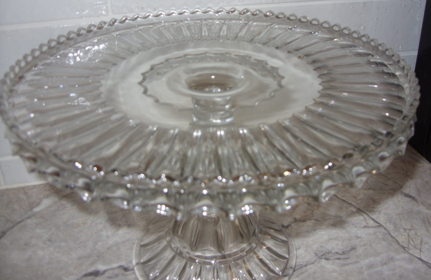 Vintage Clear Glass Bryce McKee US Glass Saw Tooth Edge Round 10″ Cake Stand HTF