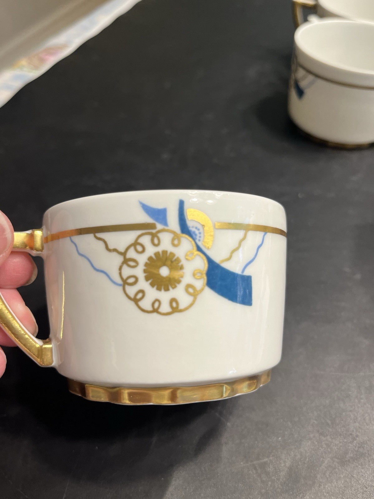 Haviland Limoges France Gold Teal Blue Coffee Tea Cups Mugs 6pc