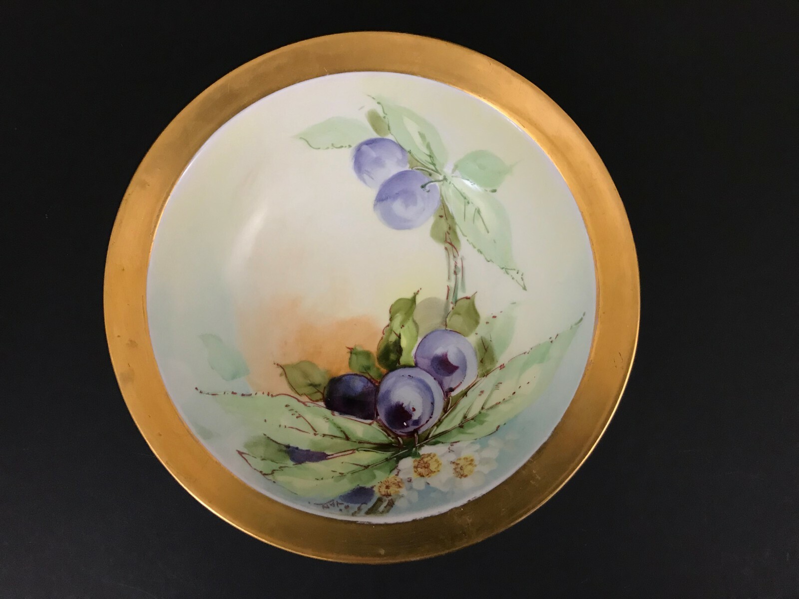 O&EG Royal Austria Berries Floral Serving Bowl w 6 Berry Bowls Set Artist Signed