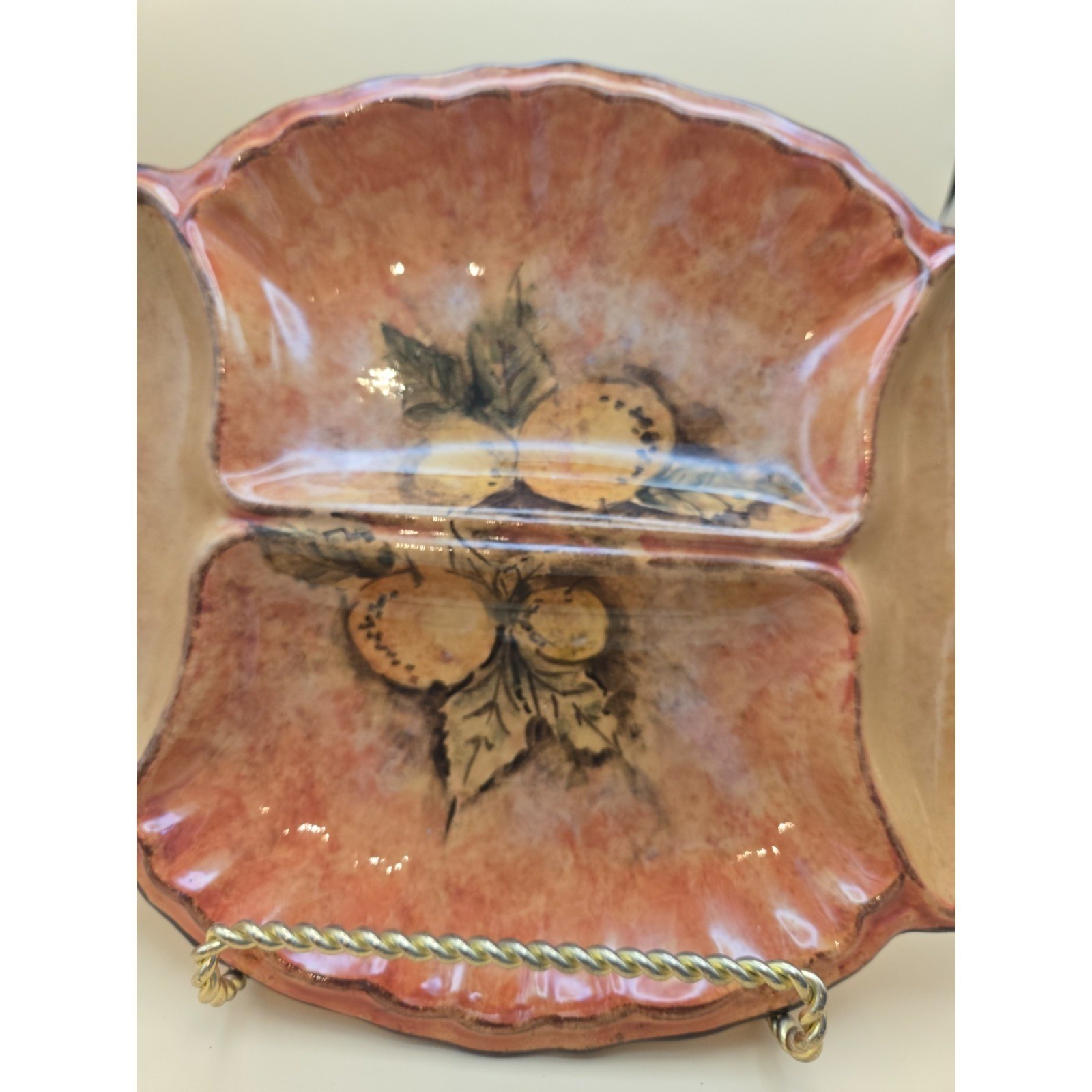 Tuscany Serving Dish, Scalloped Design Fruit And Leaves 13″ Long 9.75″ Wide