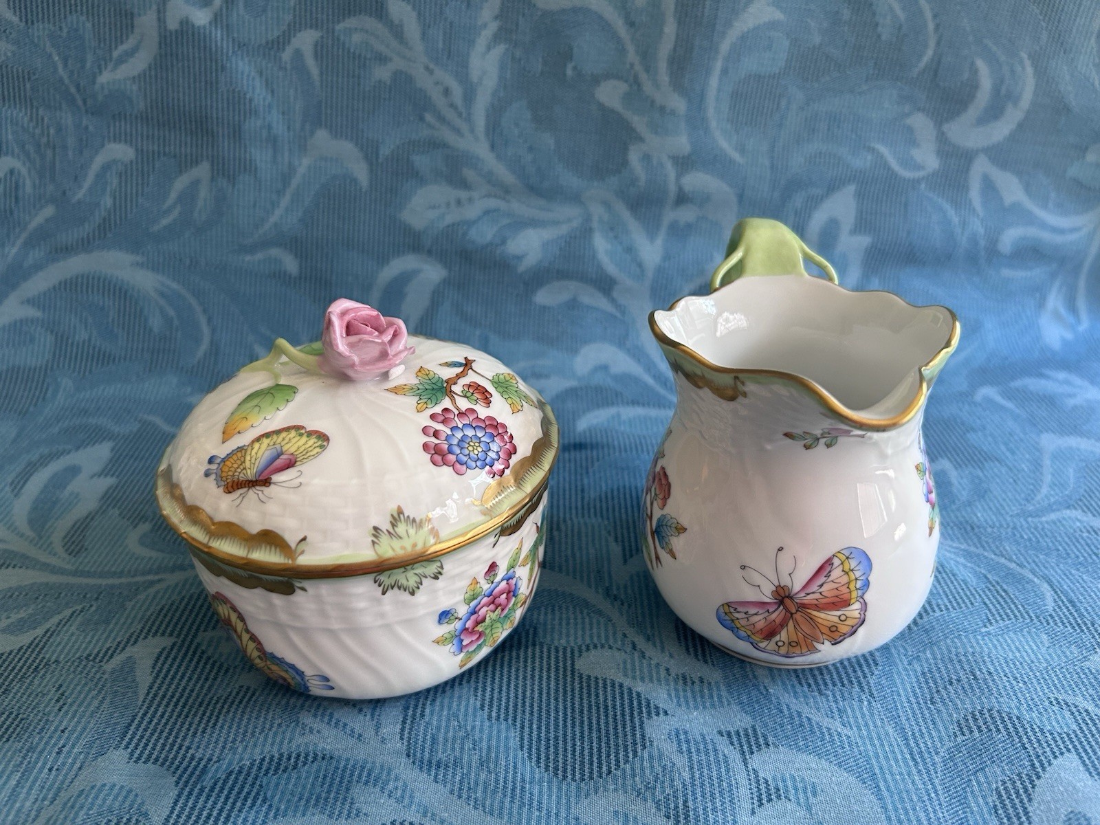 Herend Queen Victoria Creamer and Sugar Bowl with Lid